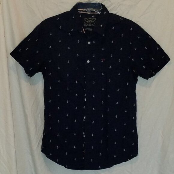Anchor Shirt Botton Up Down Navy Short Sleeve On the Road Men's Size Small MAN'S - Picture 5 of 11